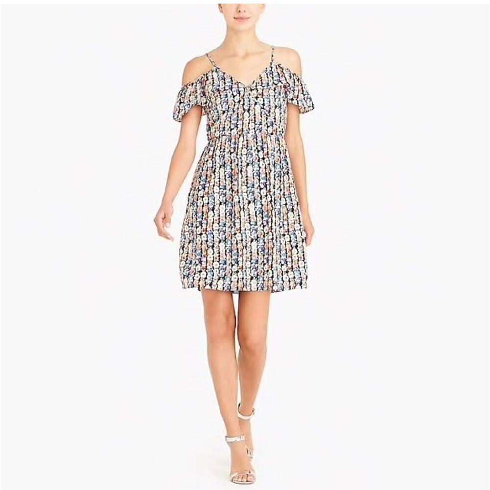 J. Crew Mercantile Cold Shoulder Ruffle Dress Size 2 Charlotte Floral - Picture 2 of 7